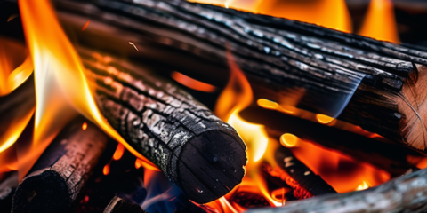 close up image of logs burning